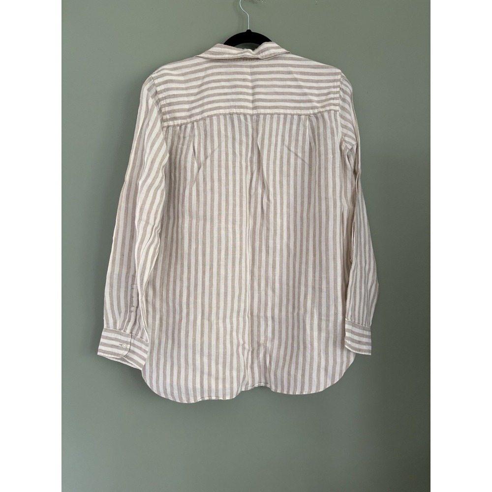 L.L.Bean Womens L Regular Striped Long Sleeve Button-Up Point Collar Linen White - Picture 6 of 6